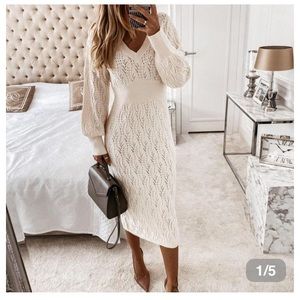 Ivory Midi Wool Dress